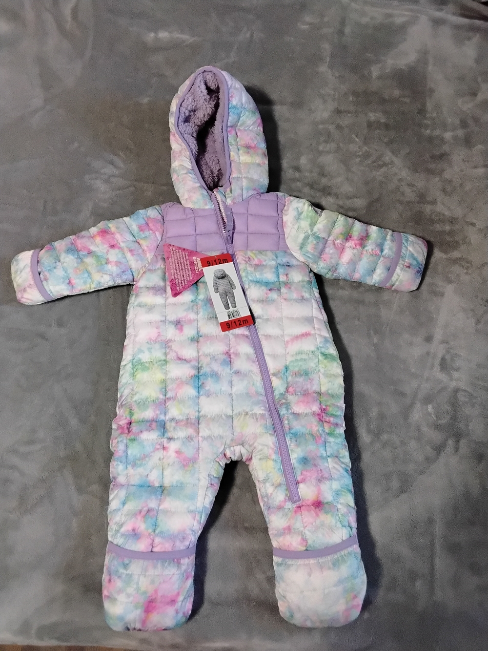 Snozu Pastel Tie-Dye Quilted Hooded Baby One-Piece - Lavender Trim